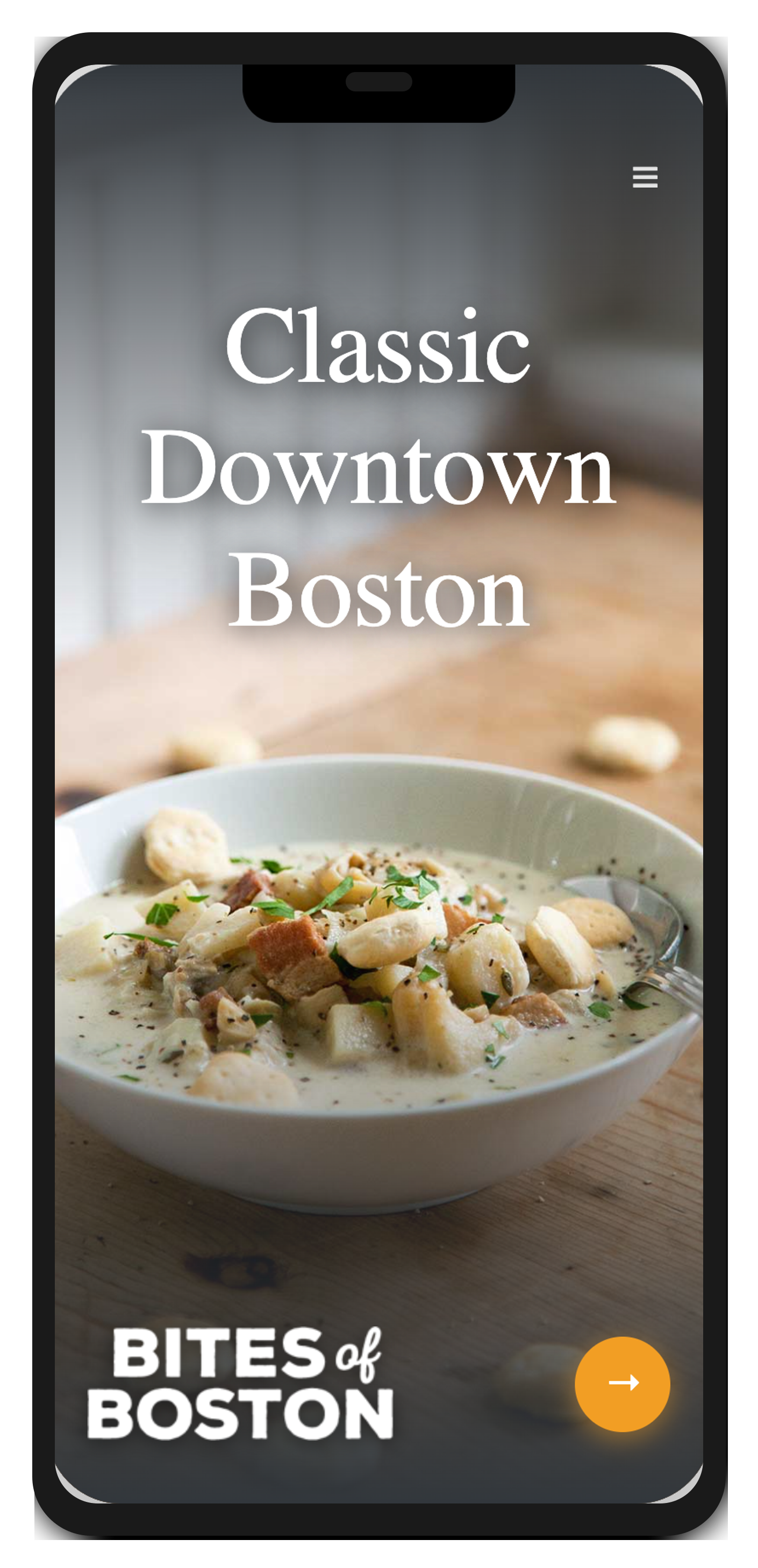 Bites of Boston digital guidebook displayed on an iPhone