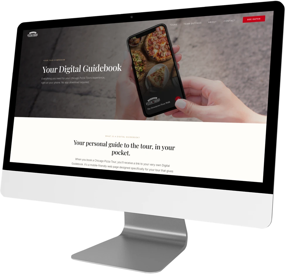 A tour operator website open on a desktop, showing a Your Digital Guidebook page built from the ready to use copy