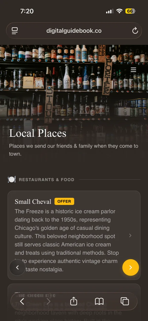The old tourist local recommendations page, a long vertical text-forward list